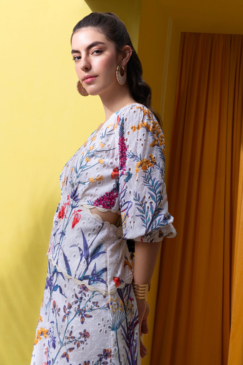 Summertime Printed Broderie Midi Dress