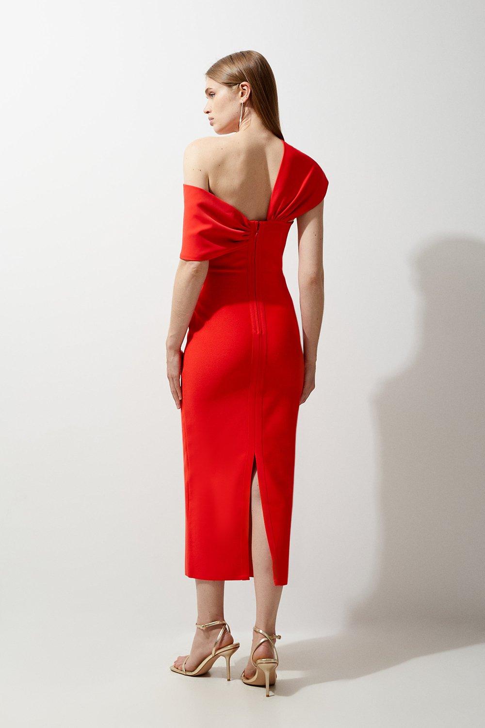 Figure Form Bandage Asymmetric Strap Knit Midi Dress