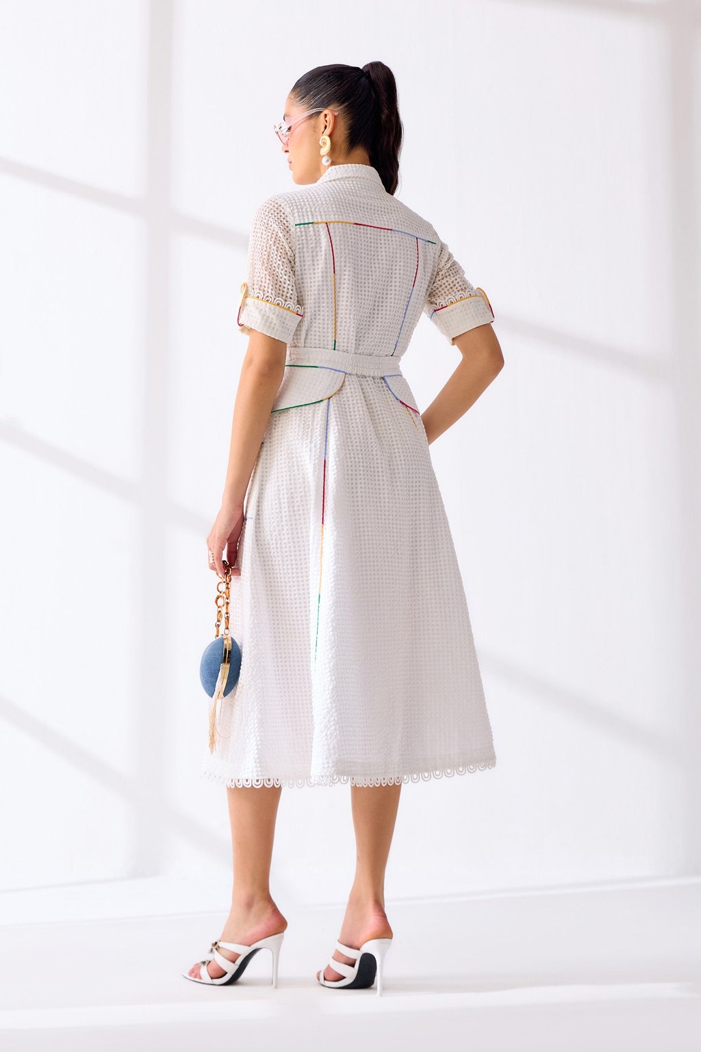 Hathway Dress with Peplum Belt White