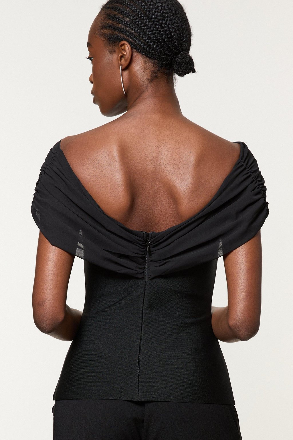 Figure Form Bandage Knit Woven Bardot Top