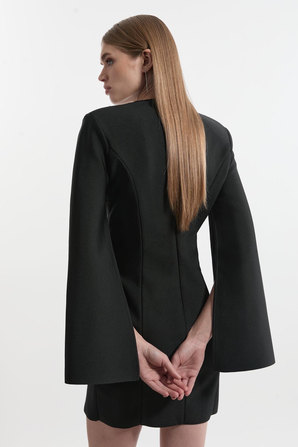 Bandage Form Fitting Cape Sleeve Embellished Mini Dress