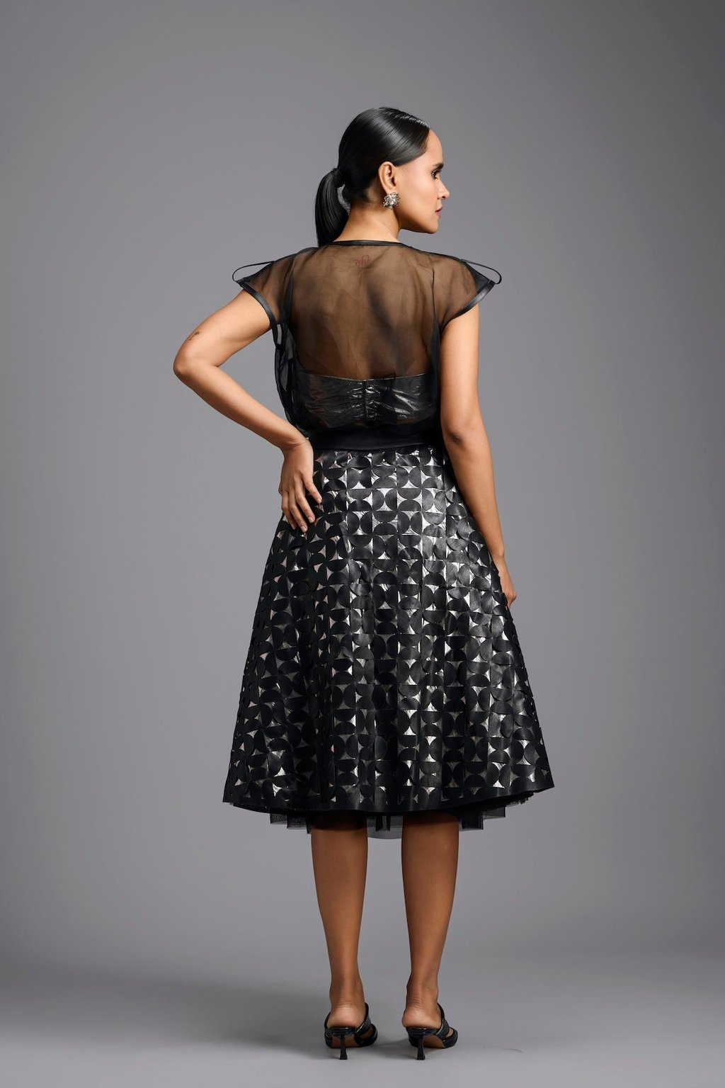 Geometric Cutwork Midi Skirt