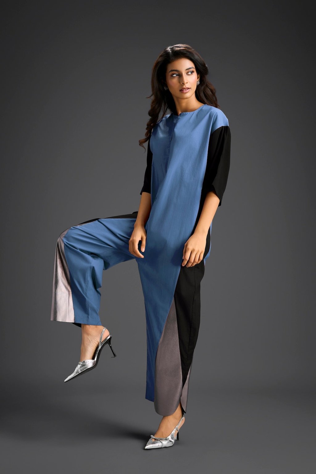 Blue Metallic Colorblock Jumpsuit