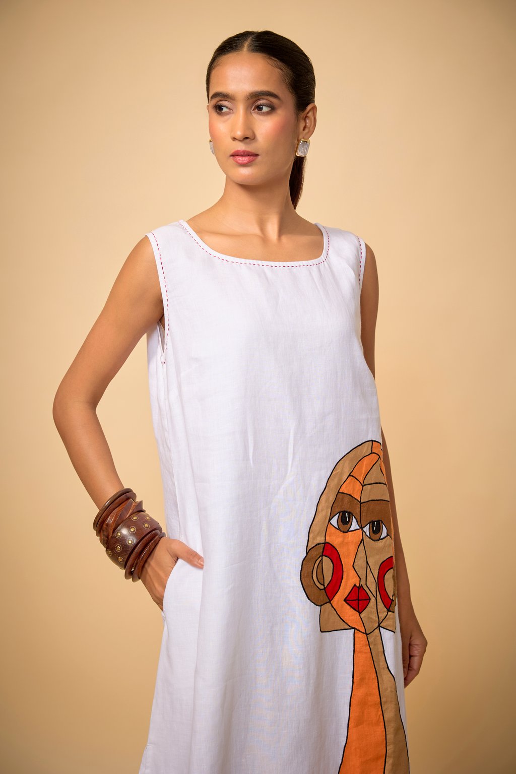 White Face Emb Dress