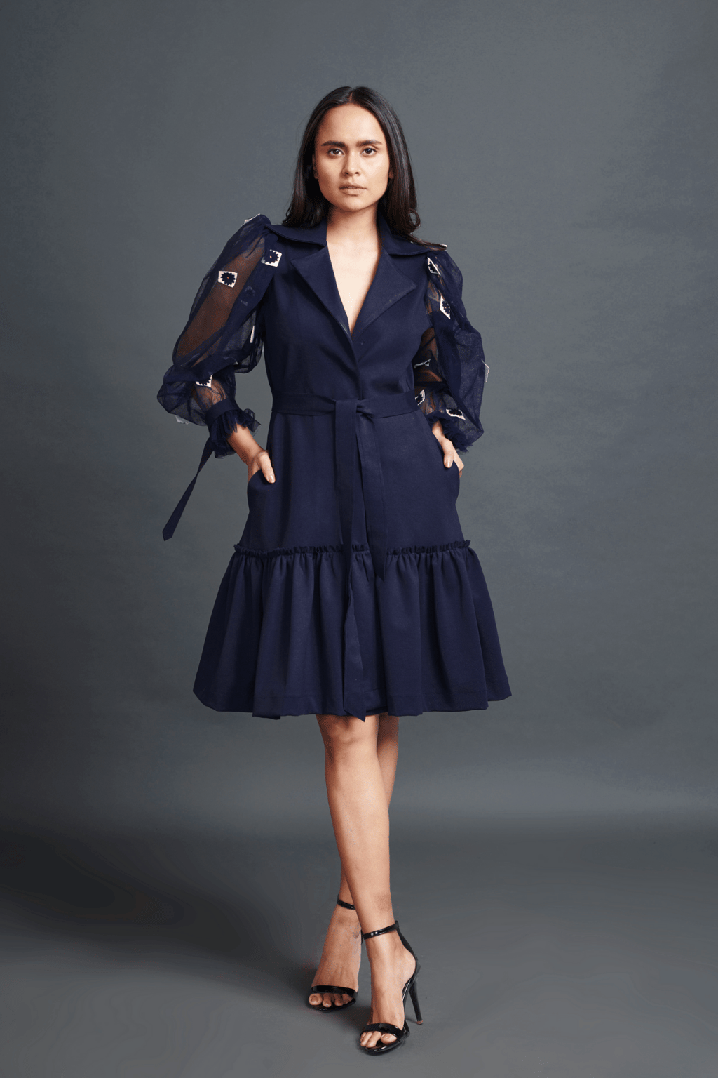 Jacket Dress with Cutwork Sleeves