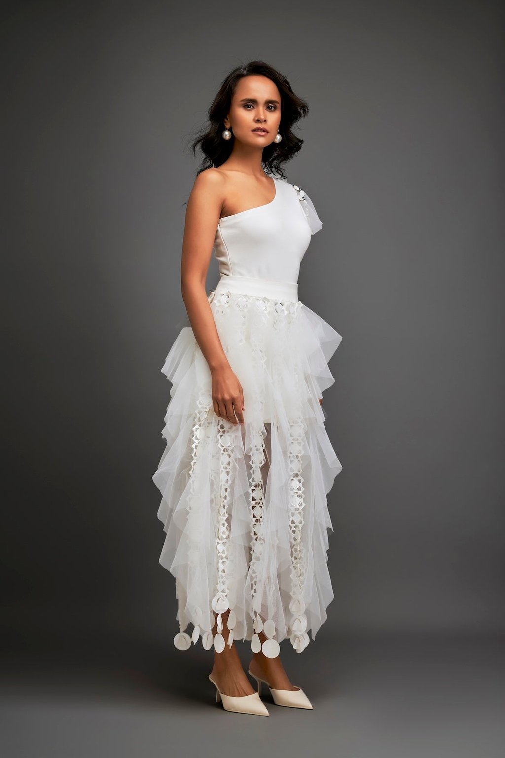 Tiered Tulle Skirt with Geometric Detailing