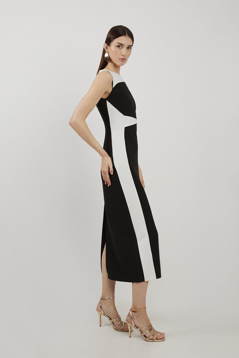 Clean Tailored Colour Block Pencil Midi Dress