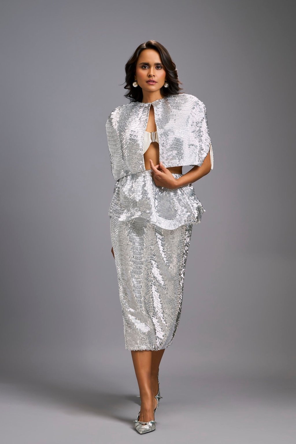Shimmer Embroidered Midi Skirt
