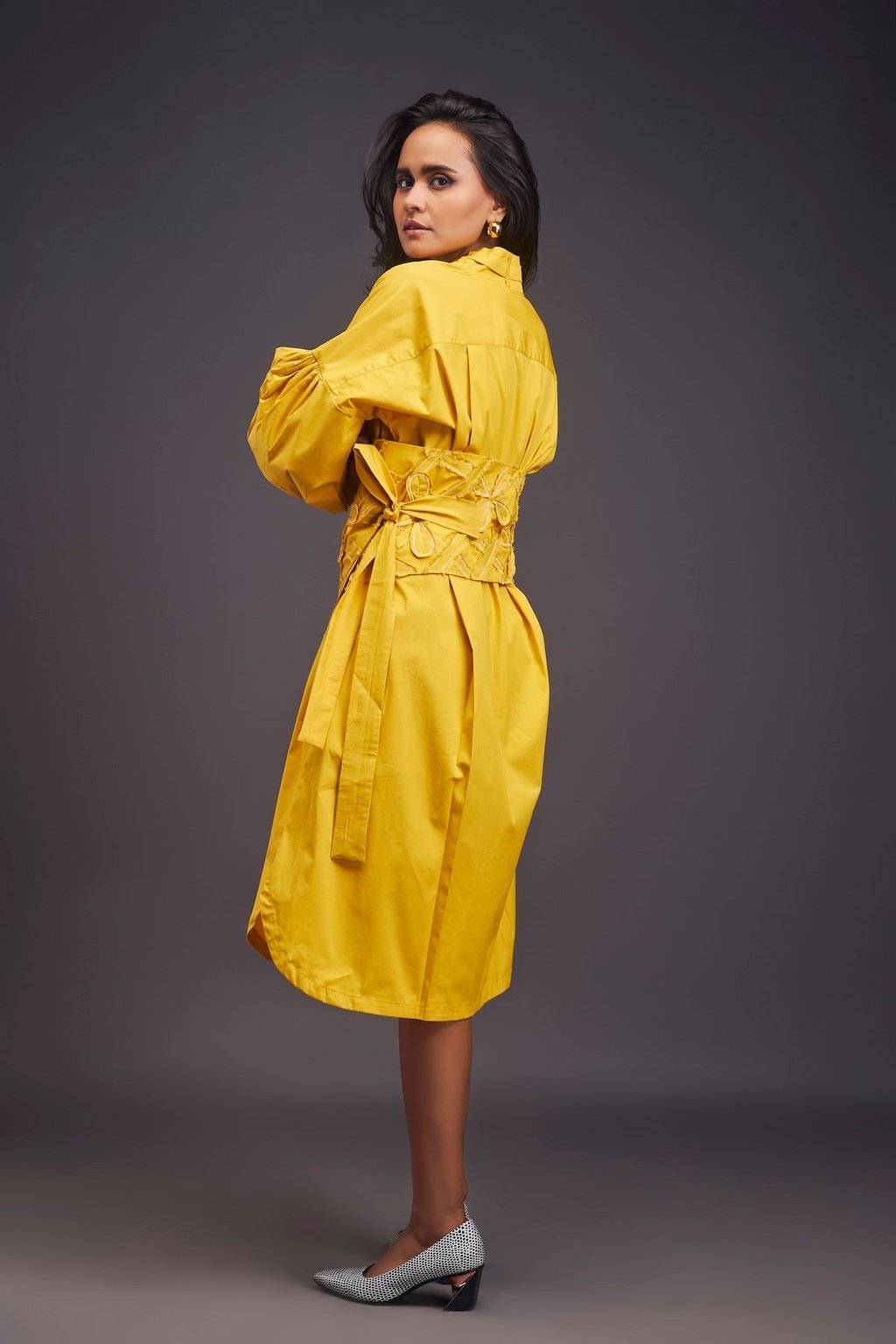 Shirt Dress with Applique Corset Style Tie up Belt