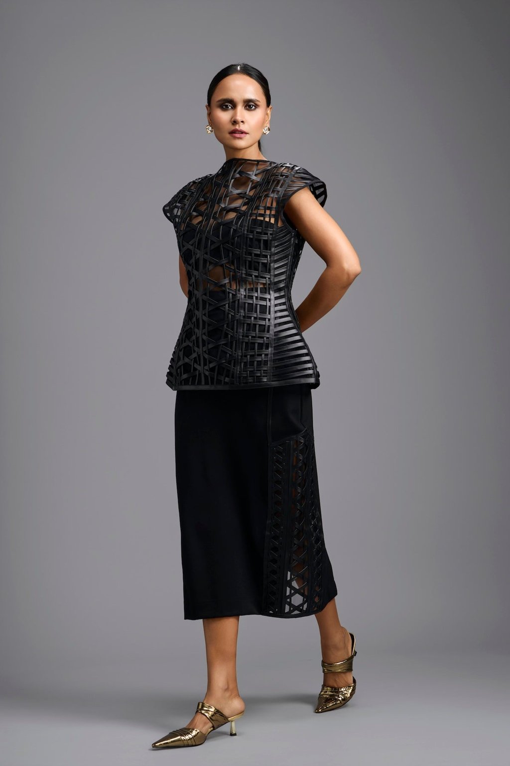 Lattice Panel Midi Skirt