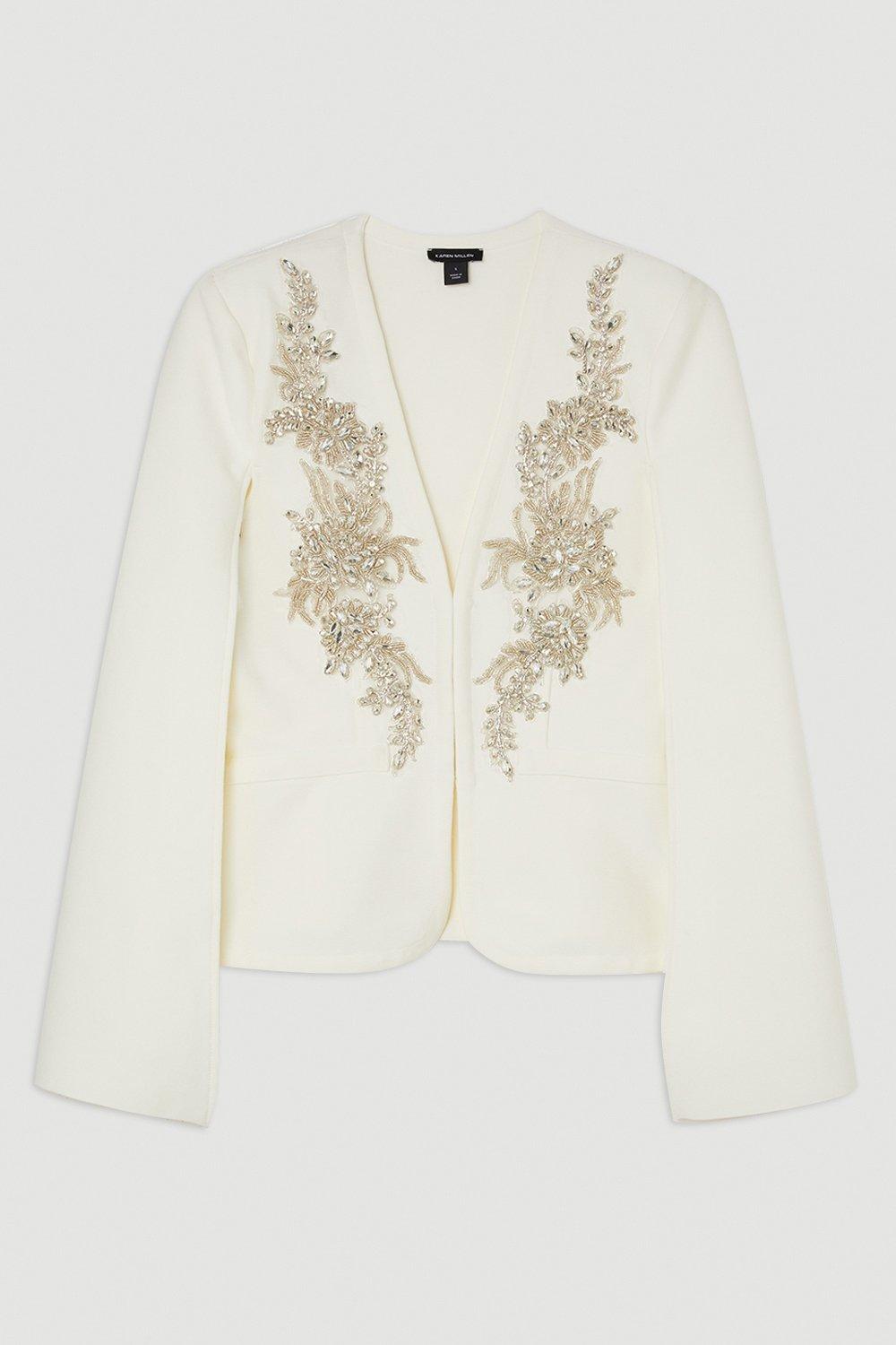 Bandage Form Fitting Cape Sleeve Embellished Jacket