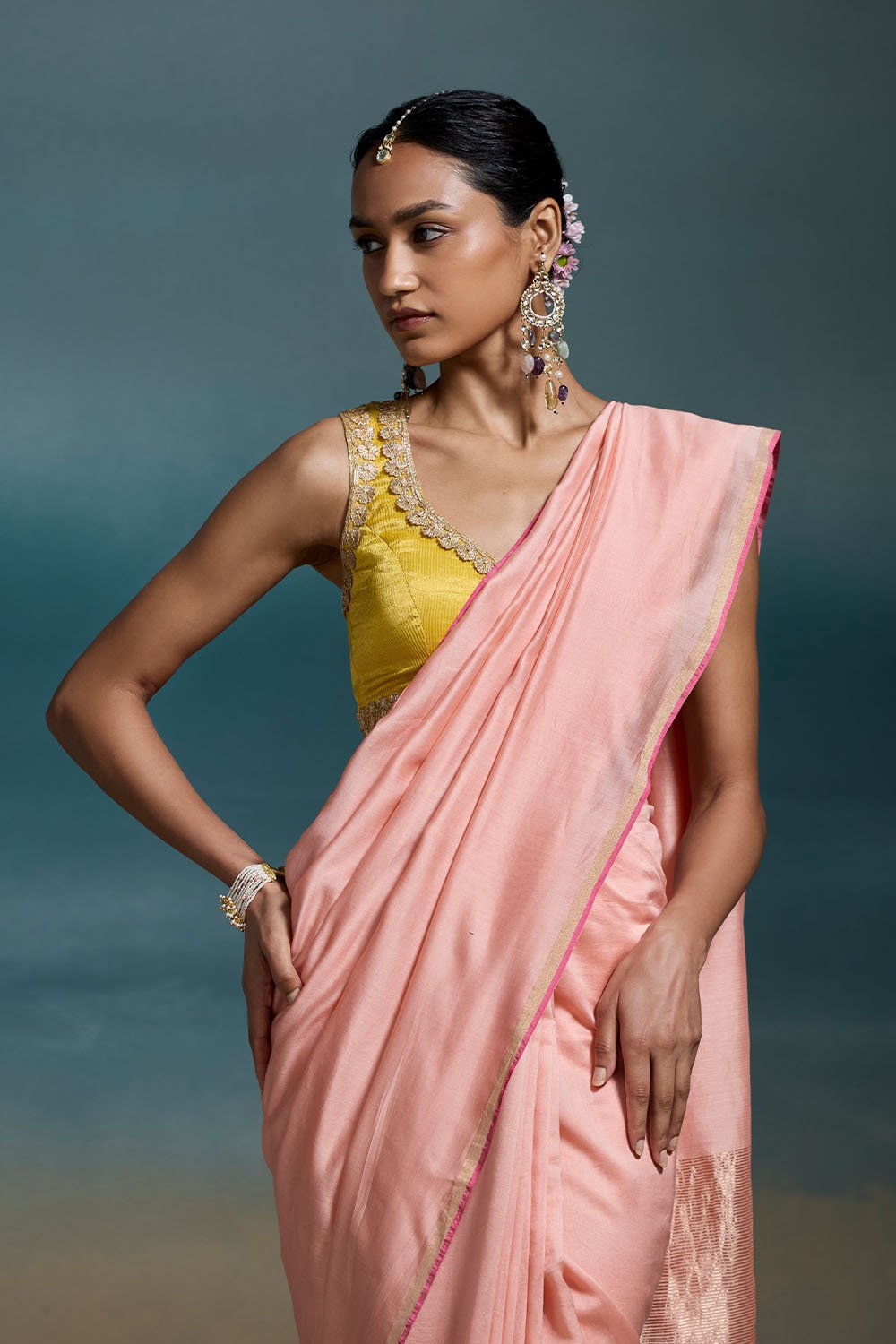 Dhriti Chanderi Peach Sarees
