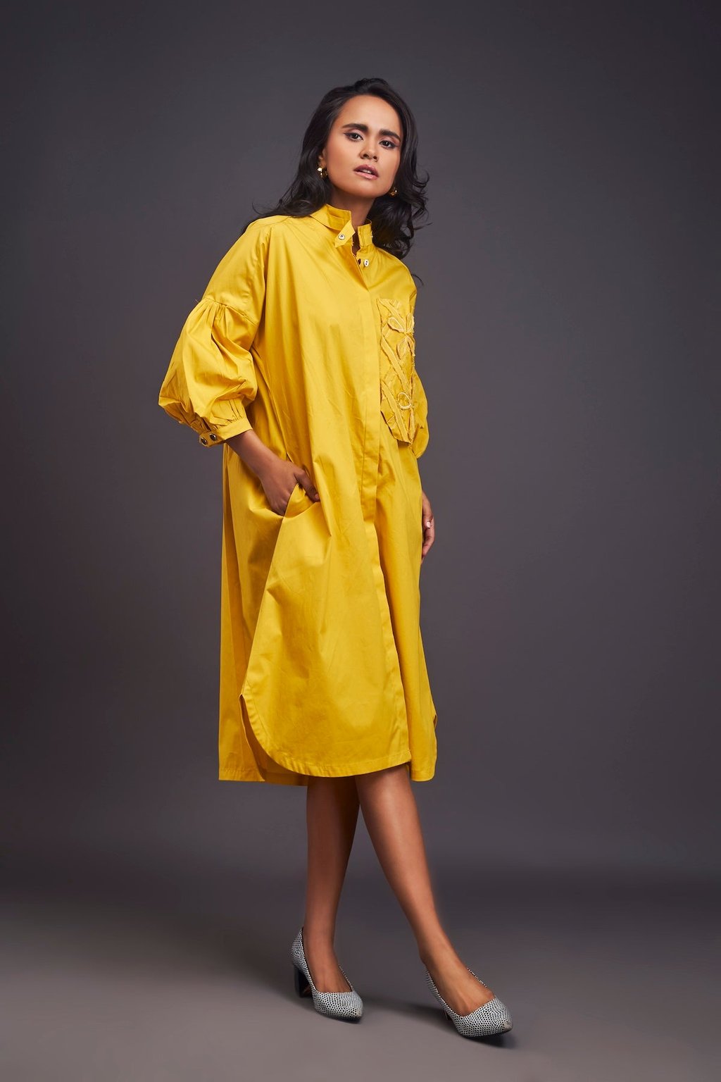 Oversized Shirt Dress with Embroidered Pocket
