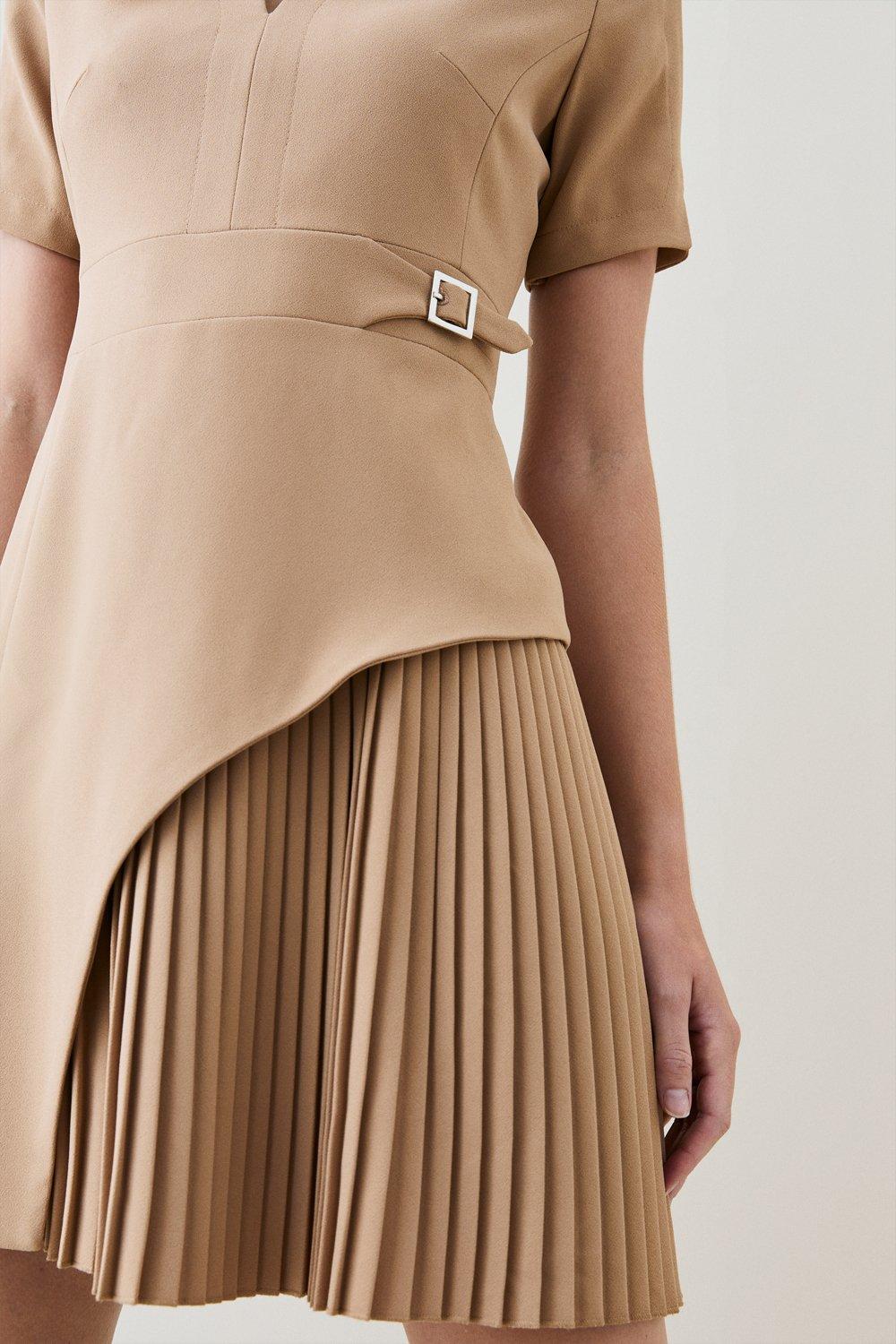 Tailored Military Pleat Short Sleeve Mini Dress