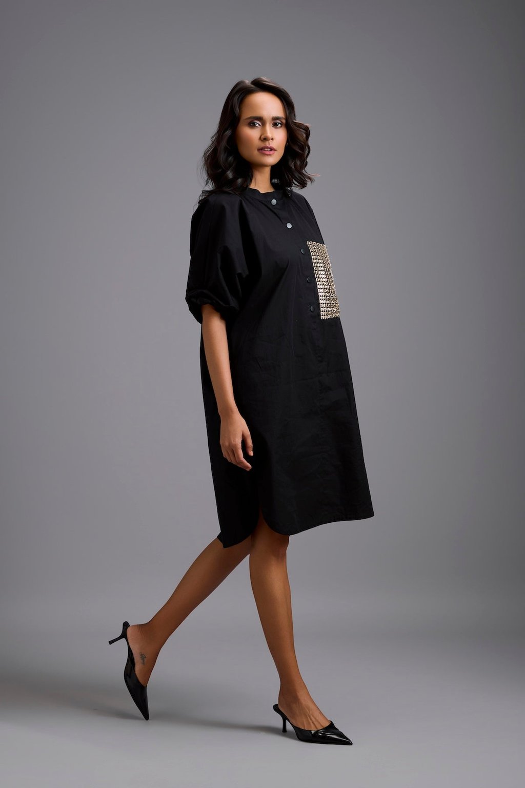 Oversized Shirt Dress with Ruched Sleeves
