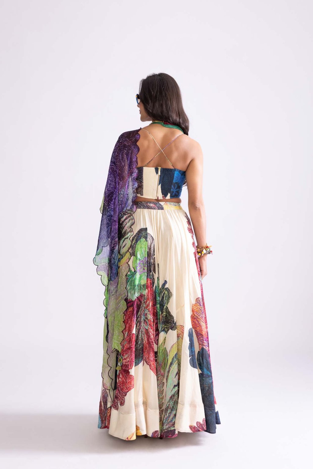 Scallop Dupatta Green Purple