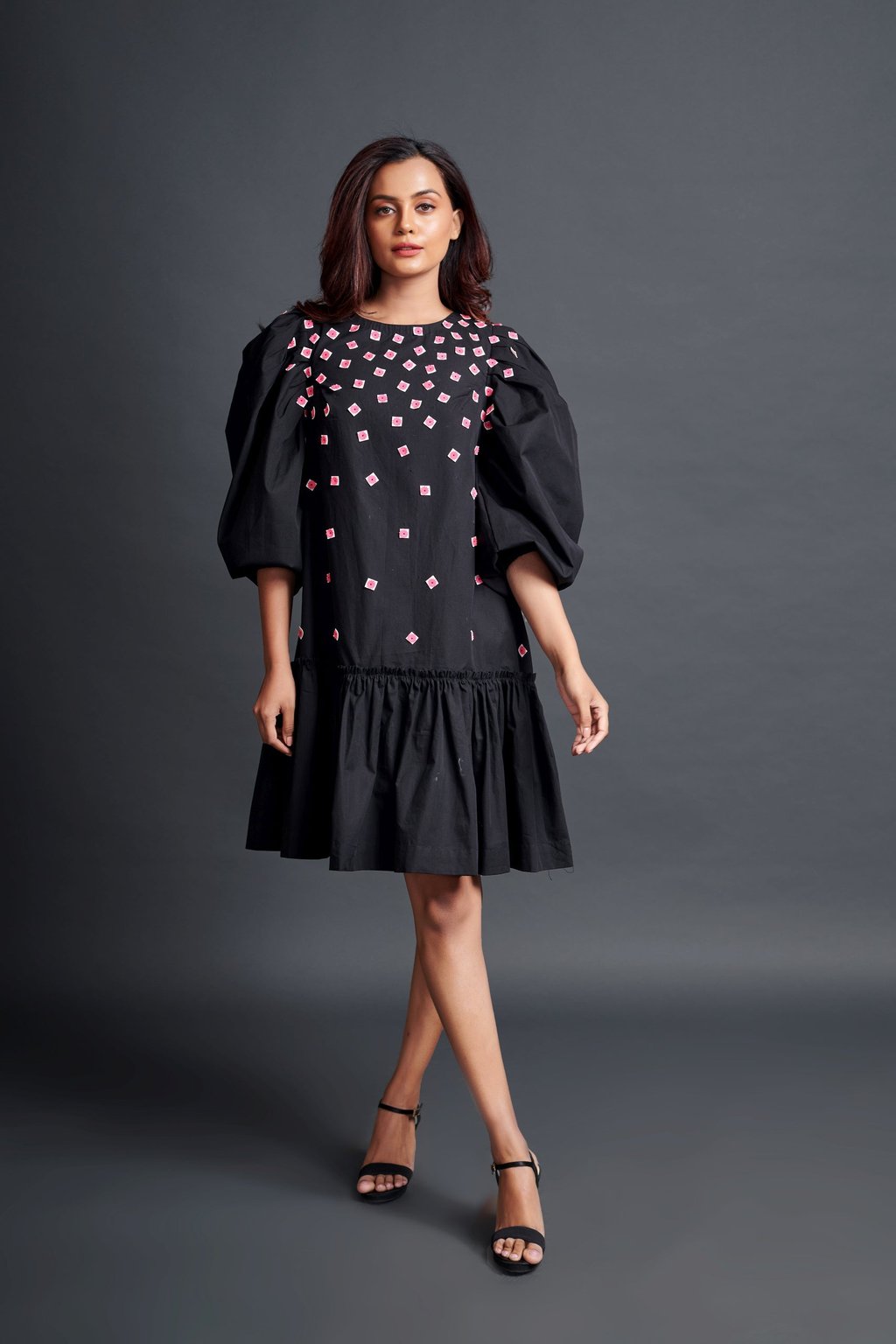 Short Backless Dress with Embroidery