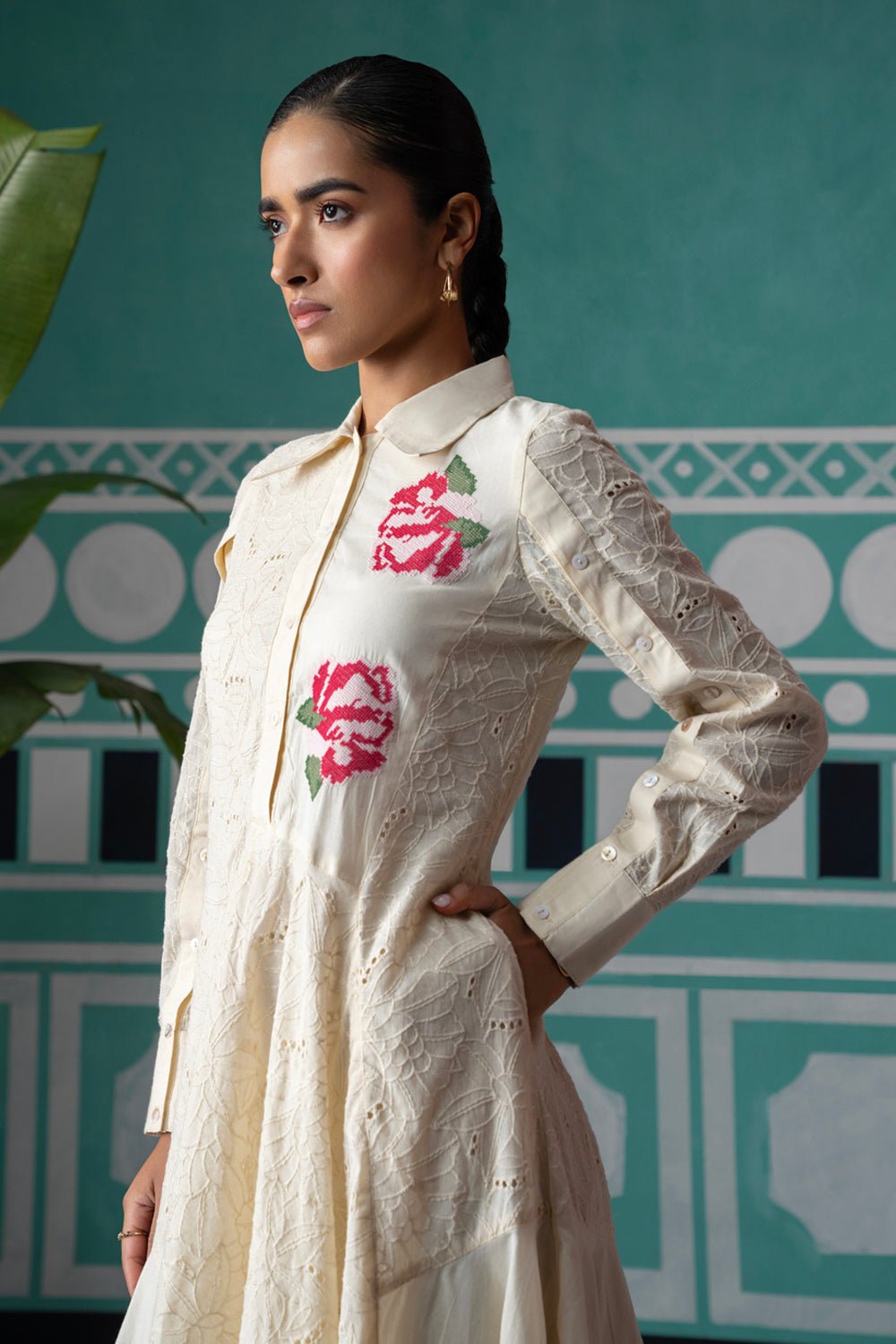 Cross Stitch Embroidered Broderie Midi Dress