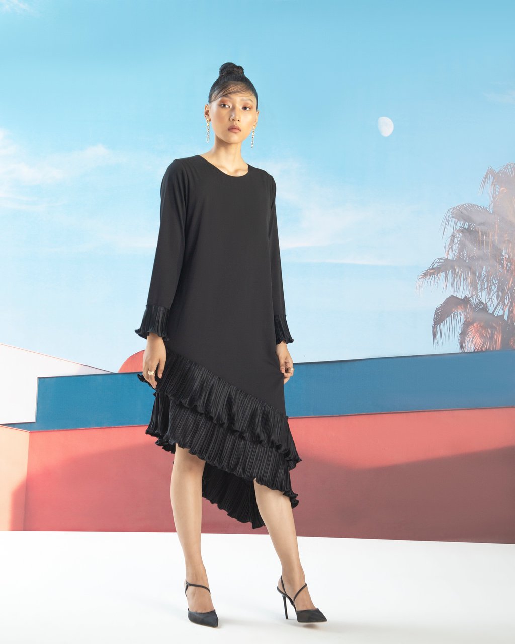 Angled Pleated Dress