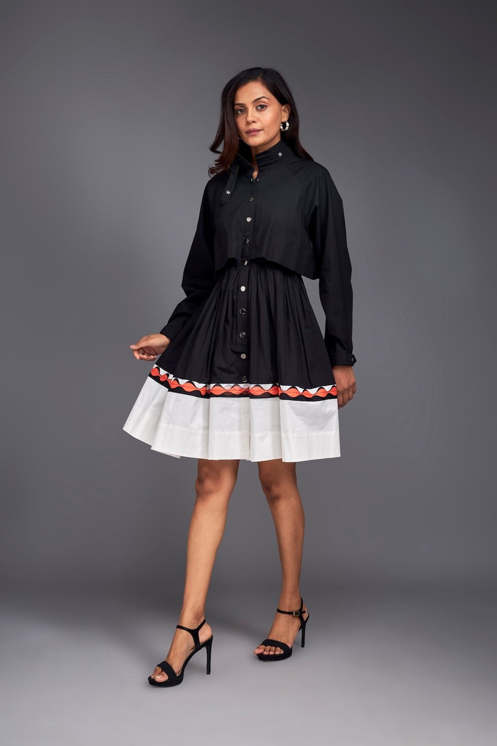 Colour Block Jacket Style Ruffle Dress