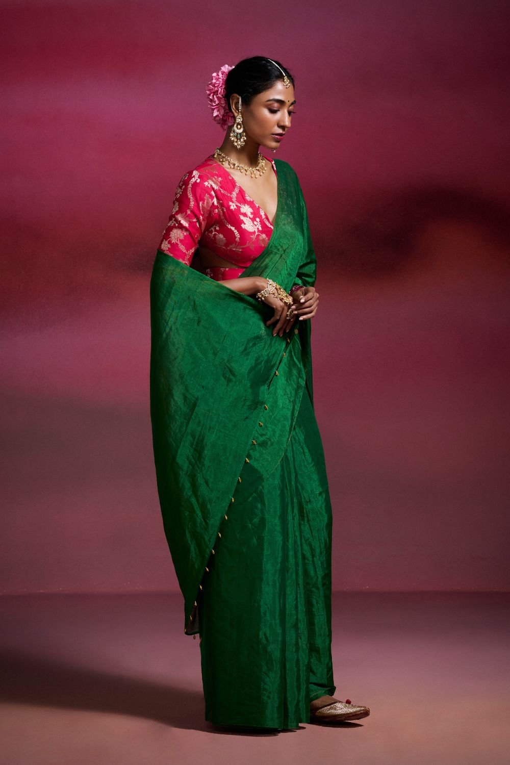 Emerald Green Handwoven Tissue Saree