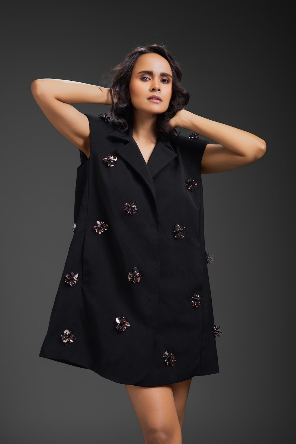 Blazer Dress with Neon Embroidery Detail