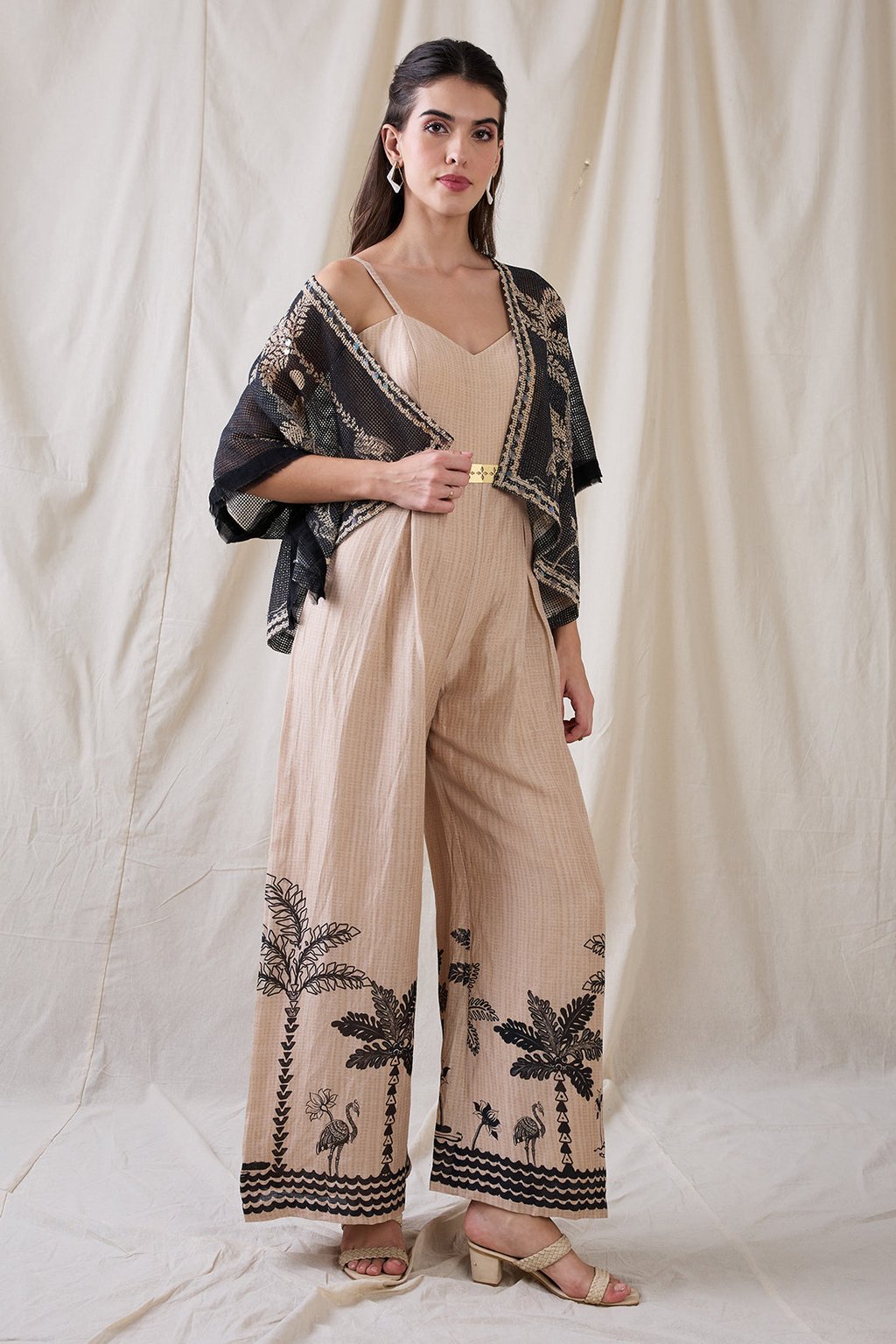 Noorani Printed Jumpsuit with Embroidered Jacket