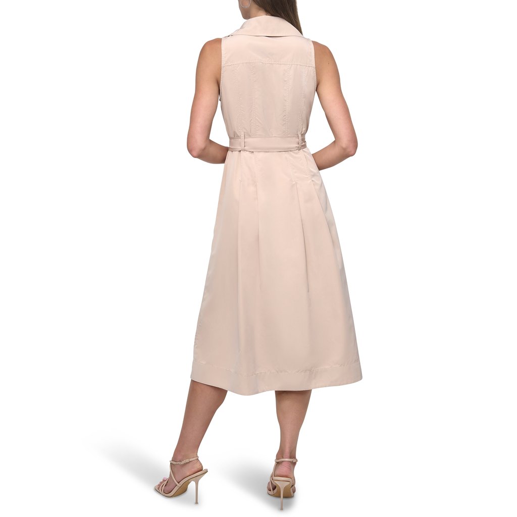 Sleeveless Tech Cotton Belted Midi Dress