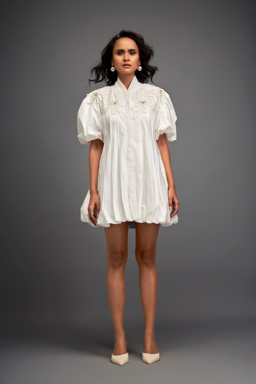 Structured Mini Dress with Puff Sleeves