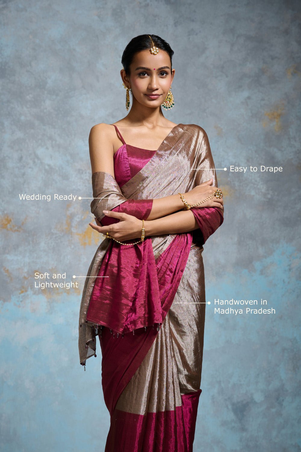 Ritiqa Tissue Silver & Pink Sarees