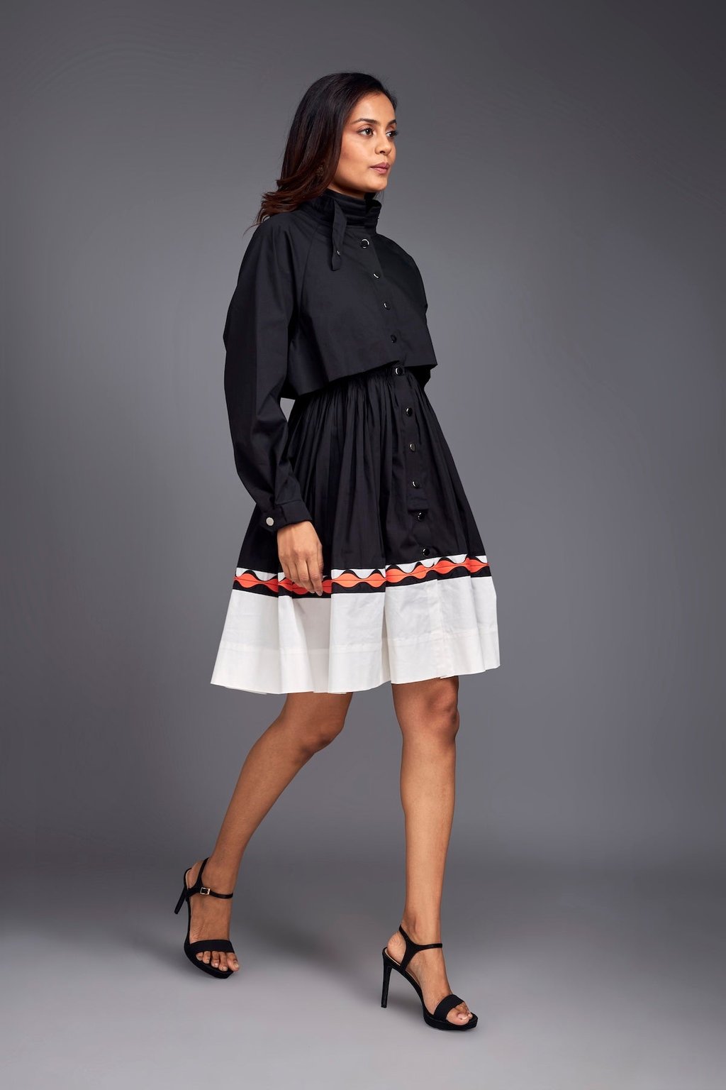 Colour Block Jacket Style Ruffle Dress