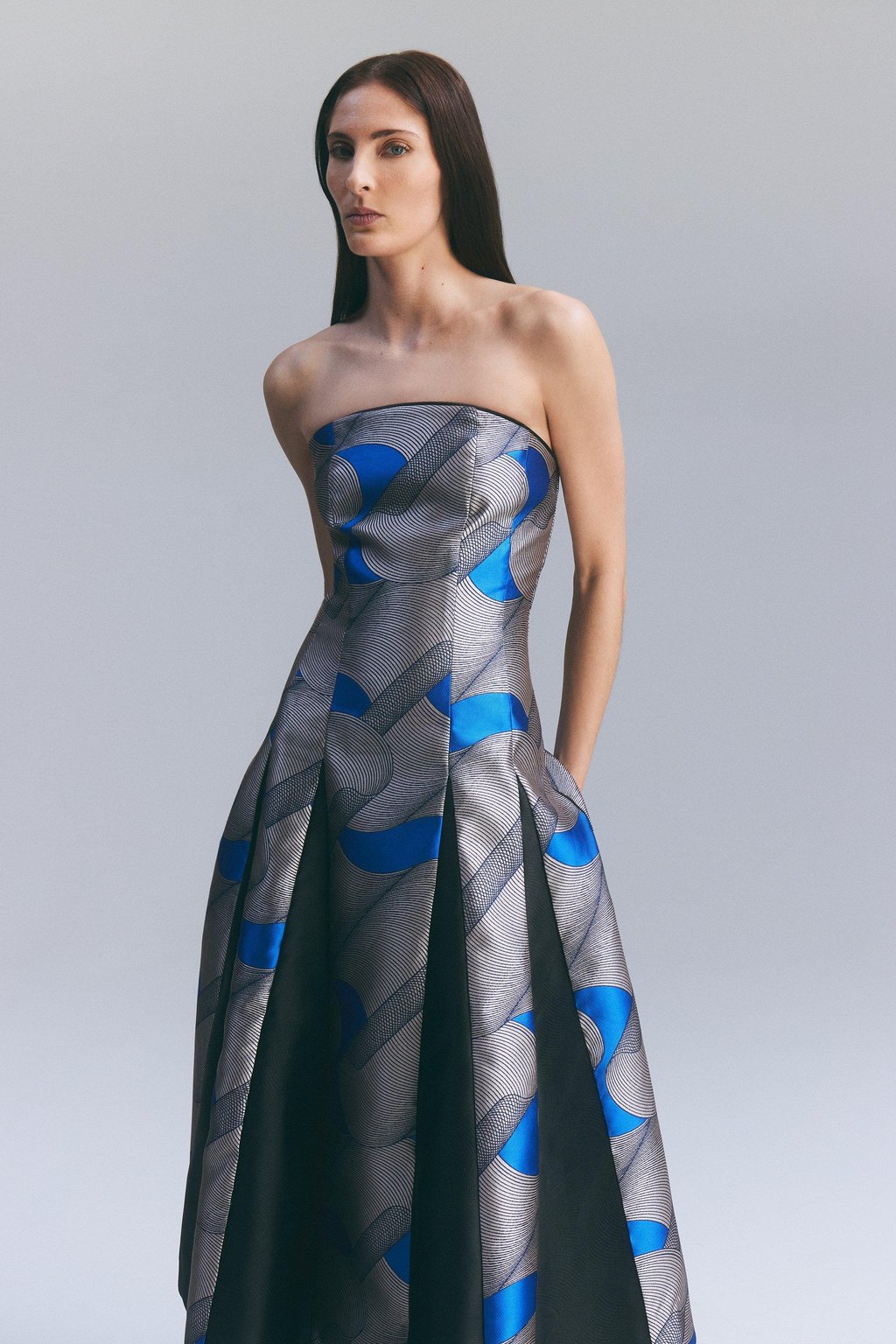 Amelia Graham Printed Tailored Bandeau Prom Dress