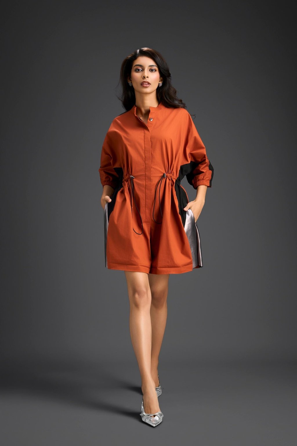 Drawstring Shirt Romper