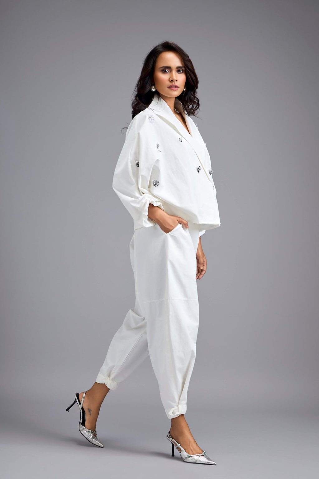 White Tapered Drop-Crotch Pants