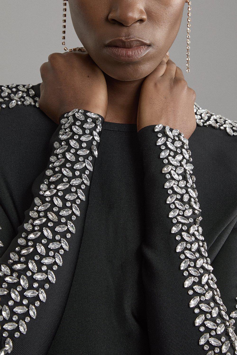 Figure Form Bandage Knit Embellished Top