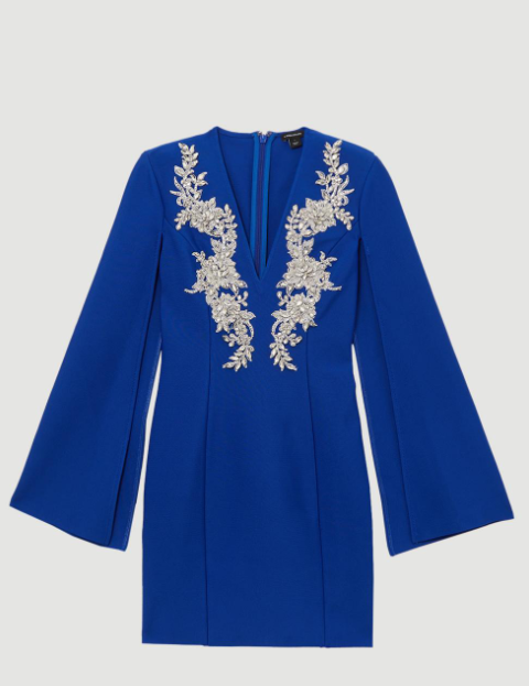 Bandage Form Fitting Cape Sleeve Embellished Mini Dress
