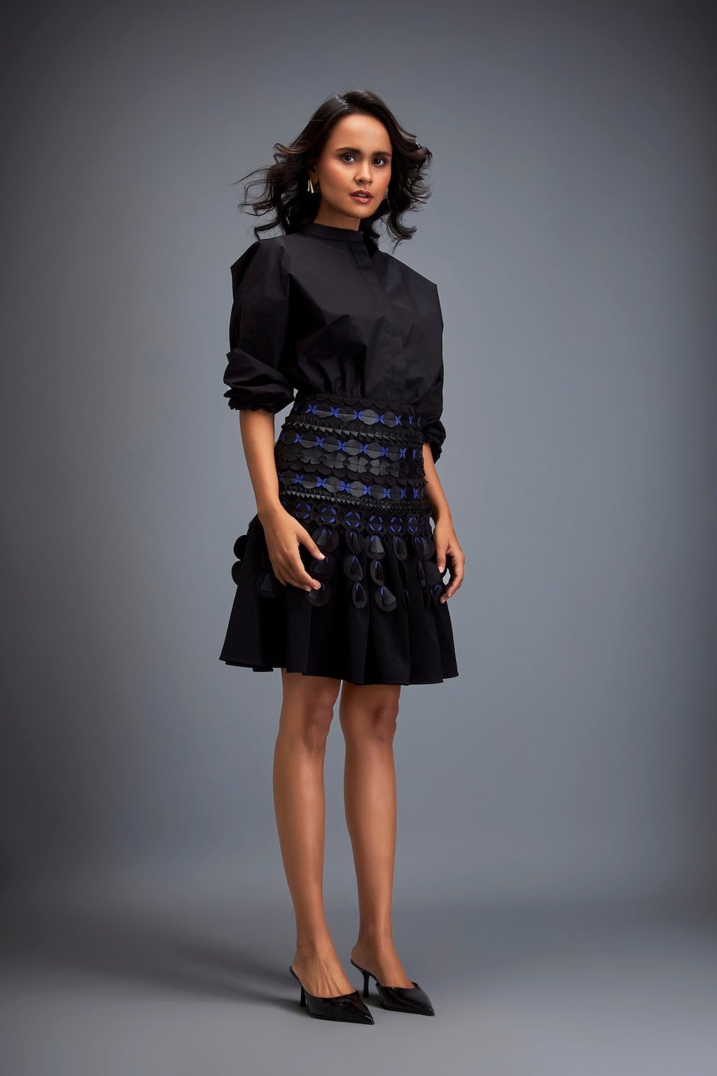 Structured Skirt with Layered Circular Appliqu�