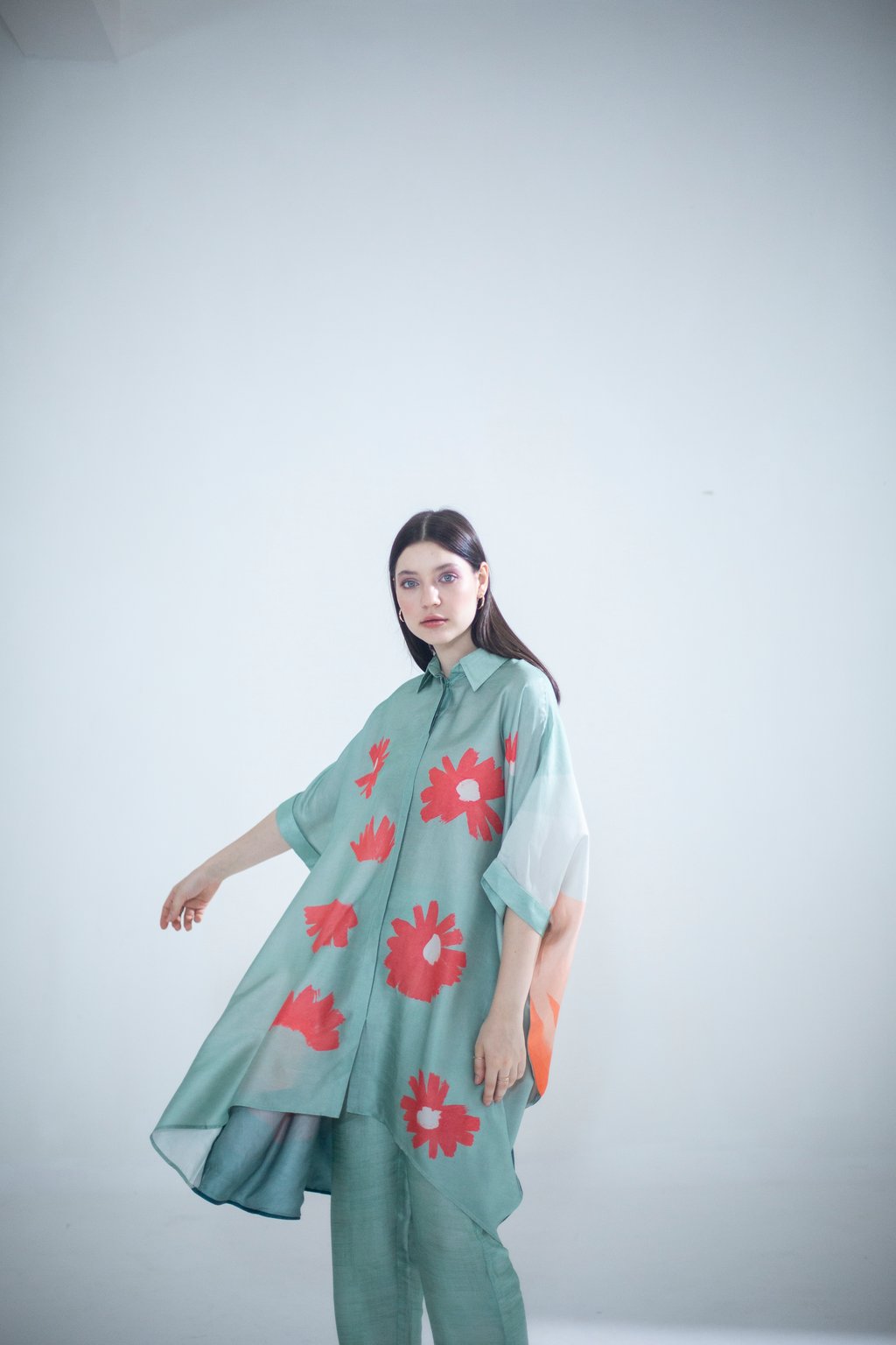 Deep Turquoise High Low Kaftan Set