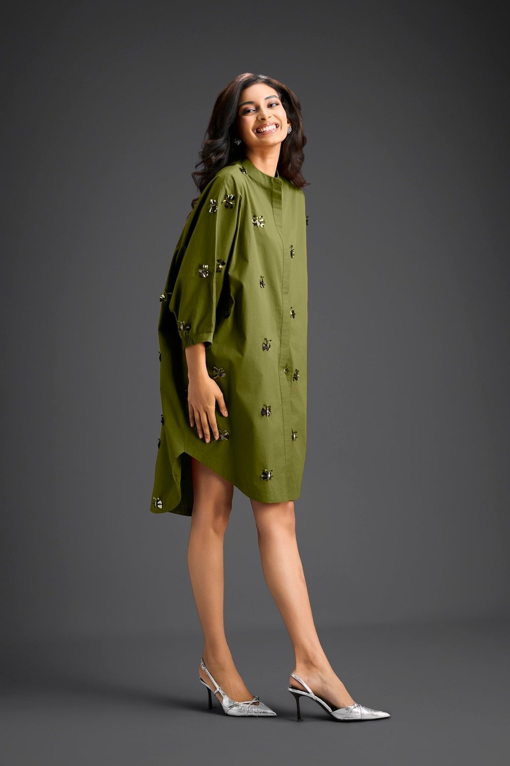 Oversized Shirt Dress with Butterfly Motifs