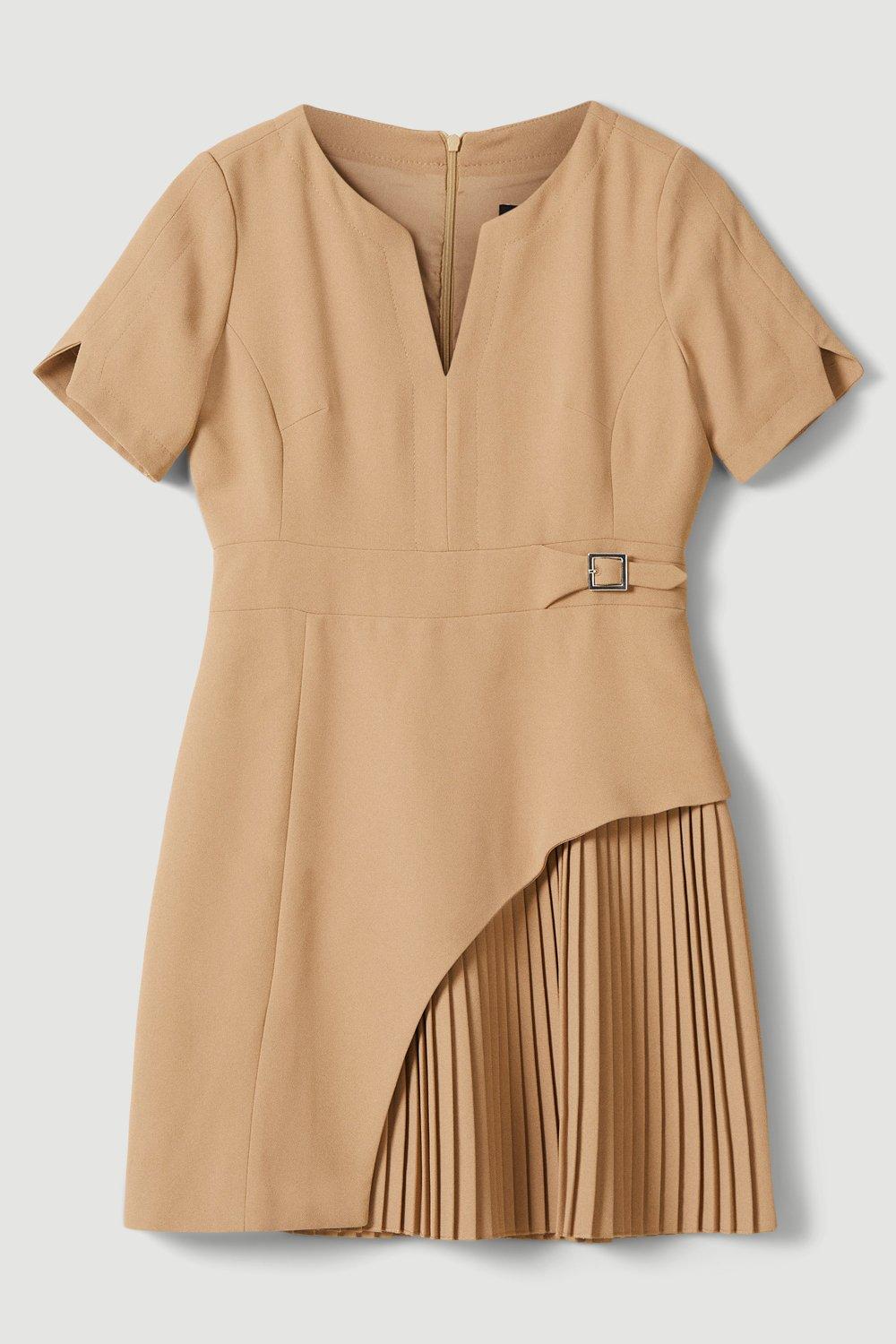 Tailored Military Pleat Short Sleeve Mini Dress