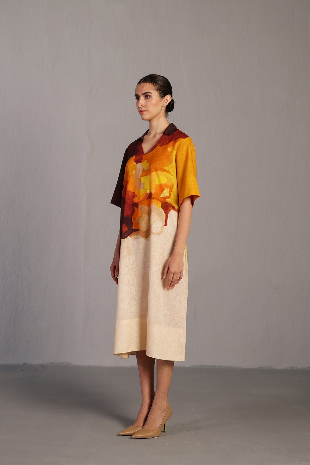 Diffuse Brown & Ochre Long Dress