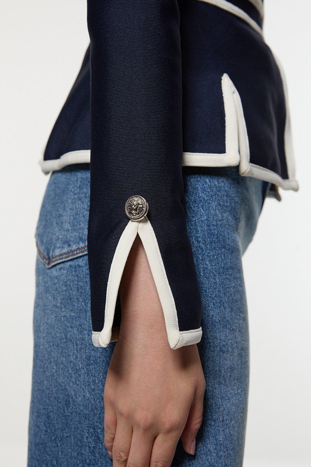 Figure Form Bandage Military Contrast Piping Knit Split Hem