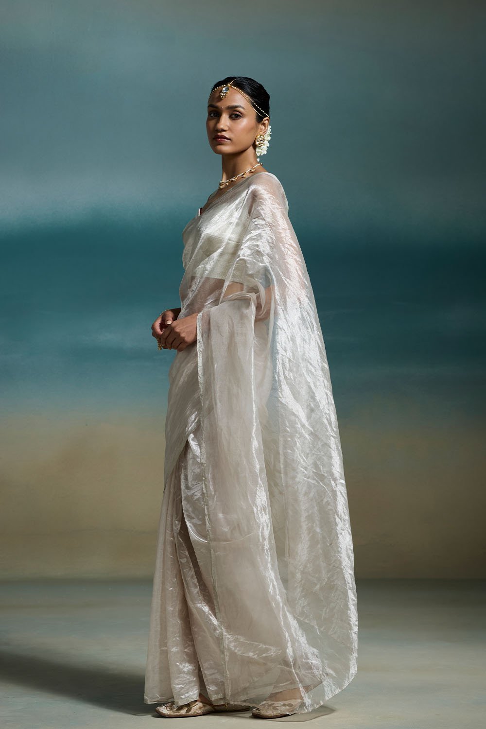 Chandni Handloom Tissue Silver Sarees