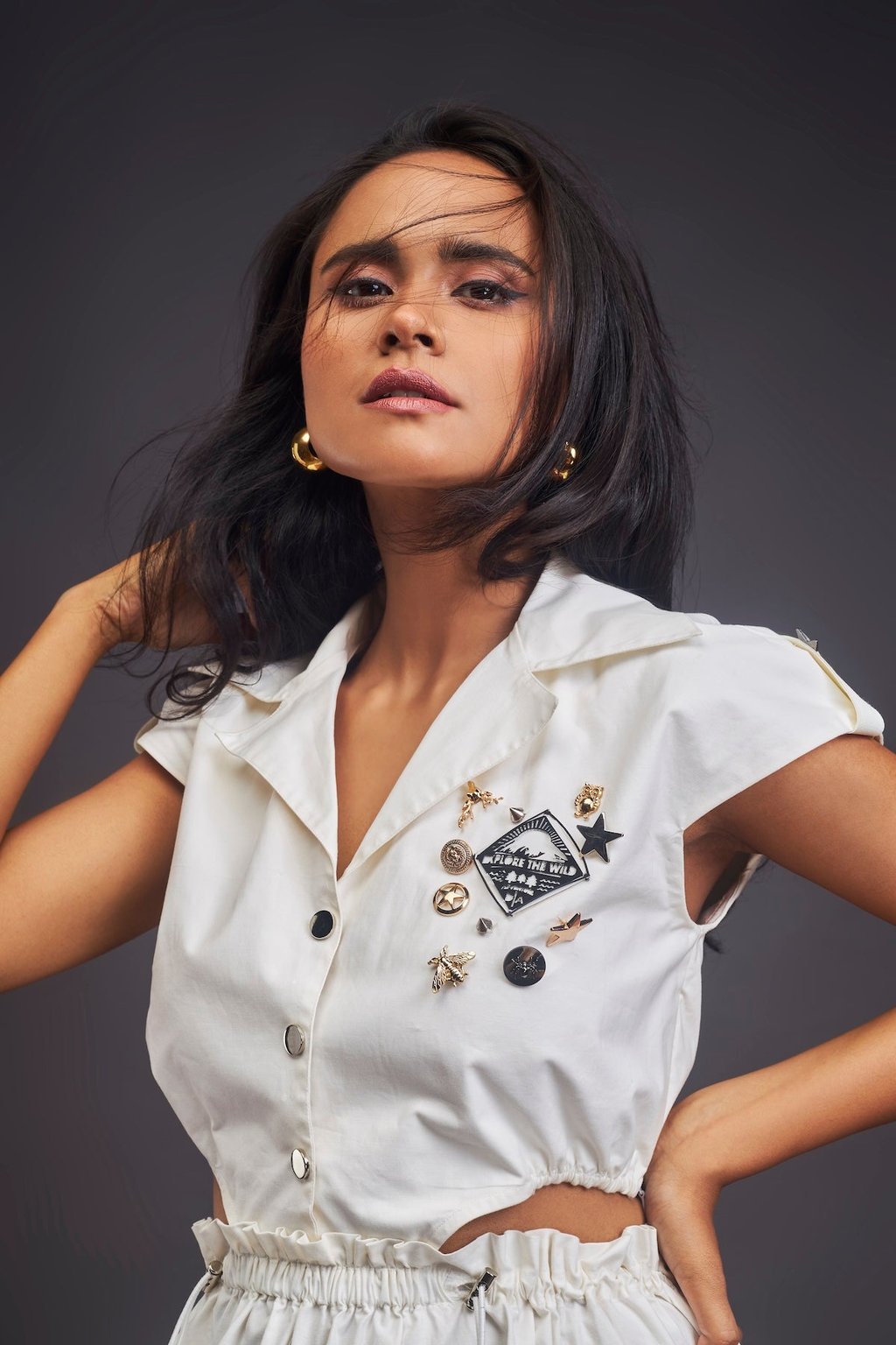 Lapel Collar Long Dress with Side Cutouts