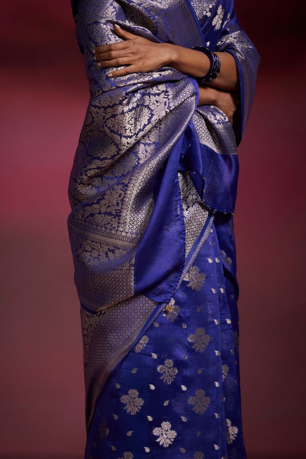Ink Blue Banarasi Silk Cotton Saree