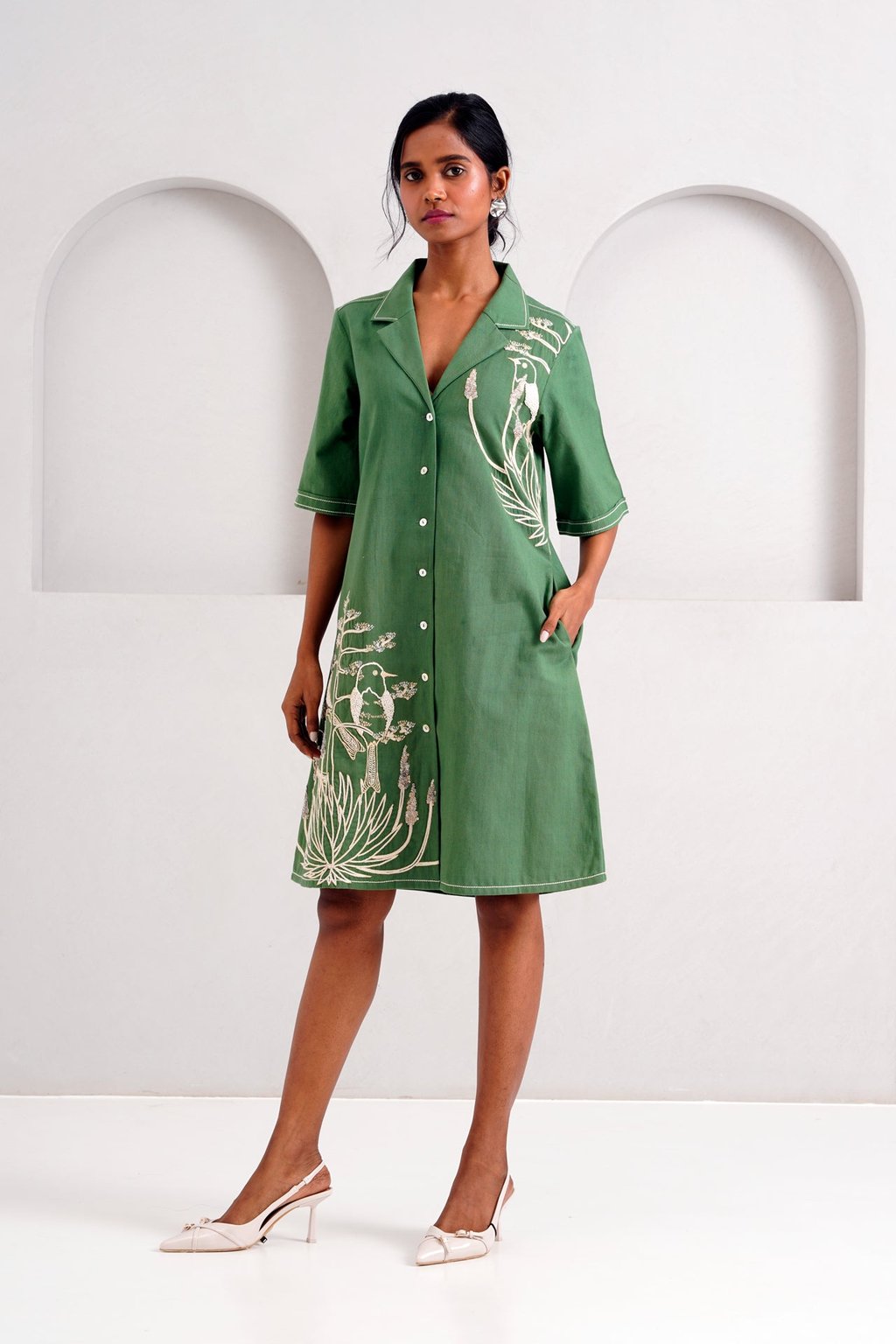 Taiwo - Embroidered Shirt Dress