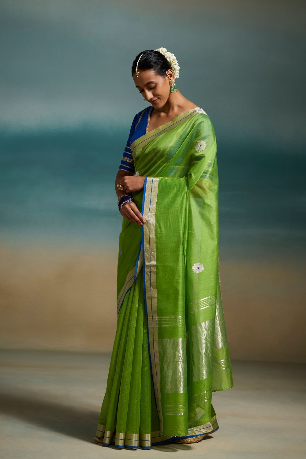 Vanya Handloom Chanderi Parrot Green Sarees