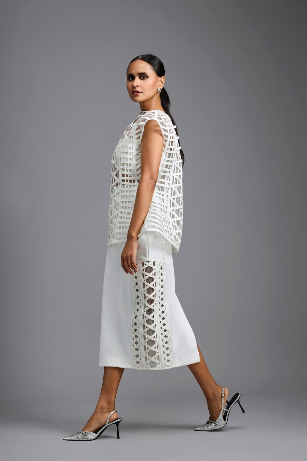 Lattice Panel Midi Skirt