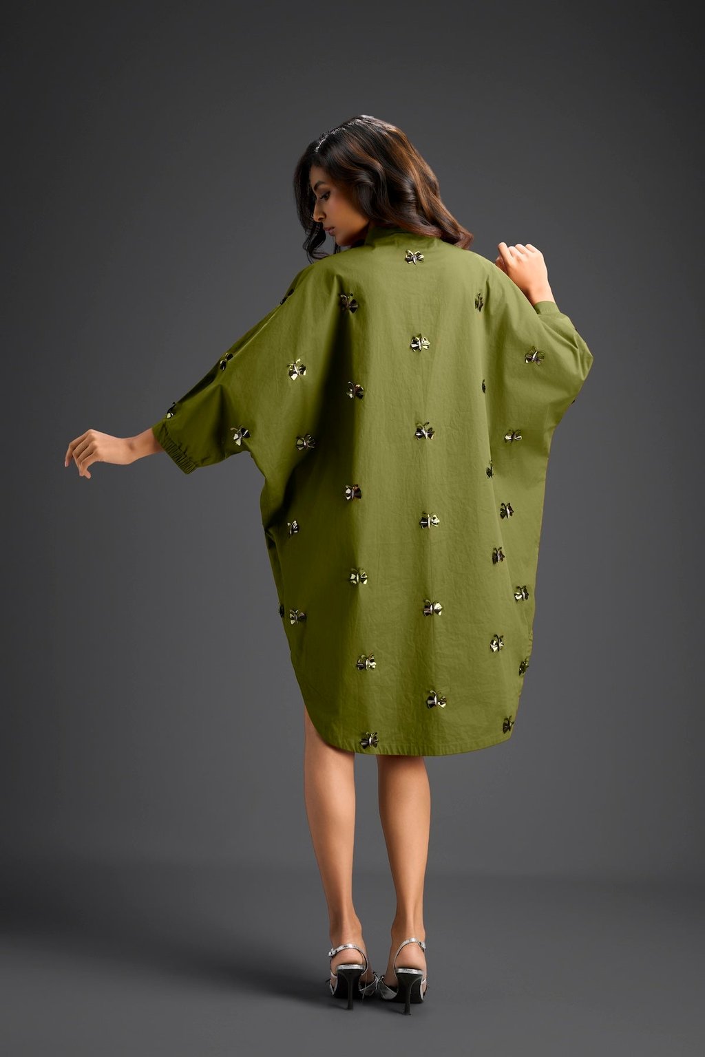 Oversized Shirt Dress with Butterfly Motifs