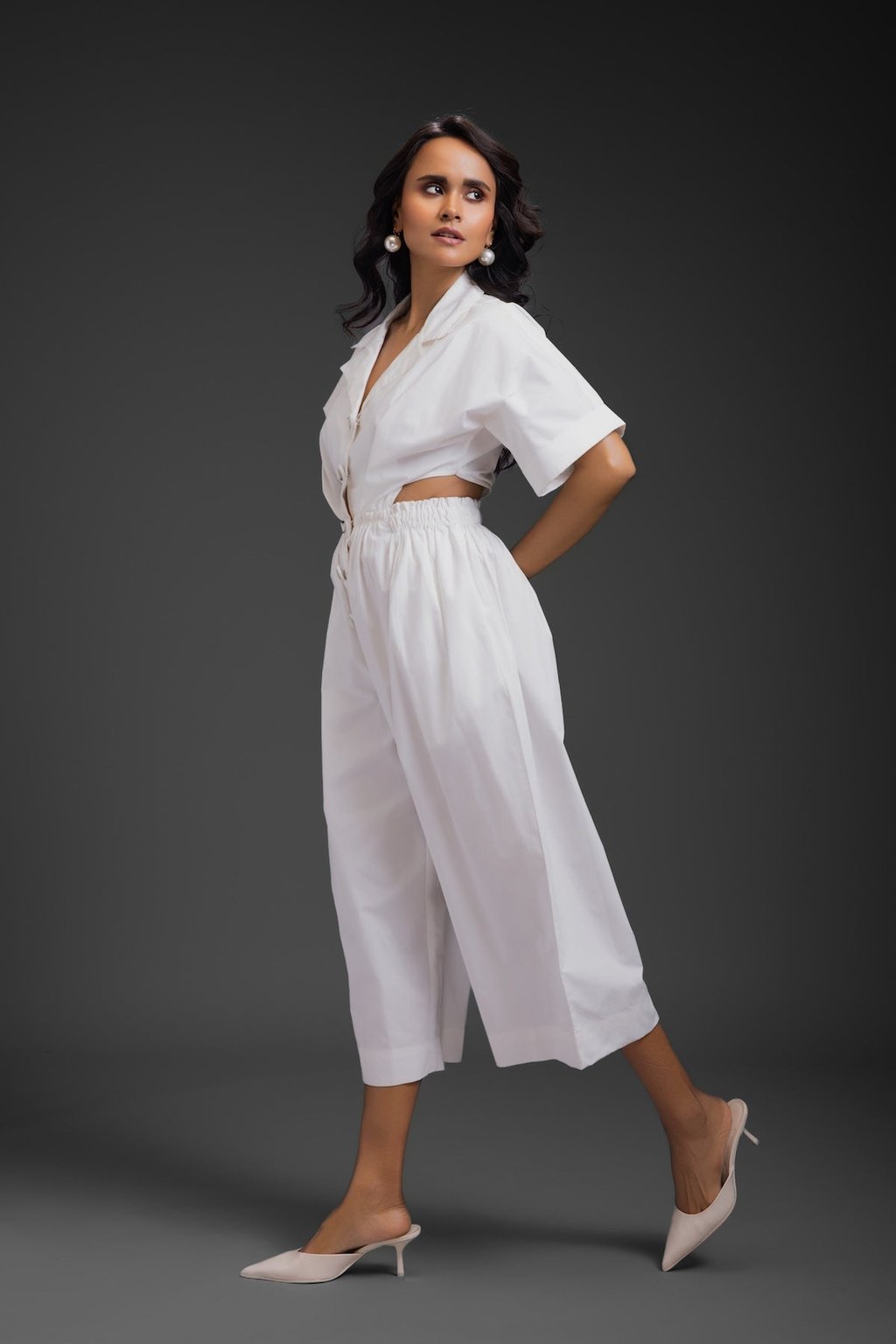 White Jumpsuit with Side Cuts